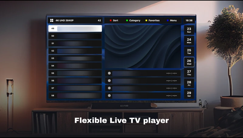 Captura de pantalla de una App con listas M3U y EPG