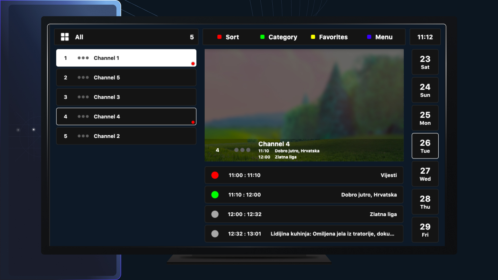 Captura de pantalla de una App con listas M3U y EPG
