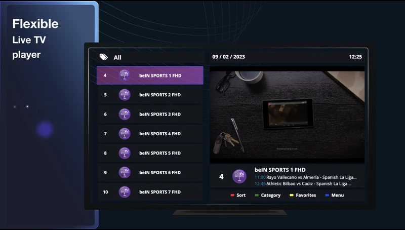 Captura de pantalla de una App con listas M3U y EPG