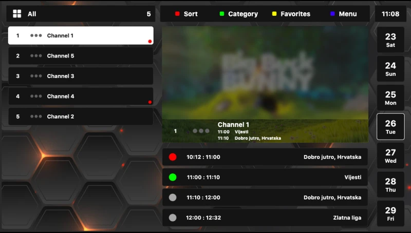 Captura de pantalla de una App con listas M3U y EPG